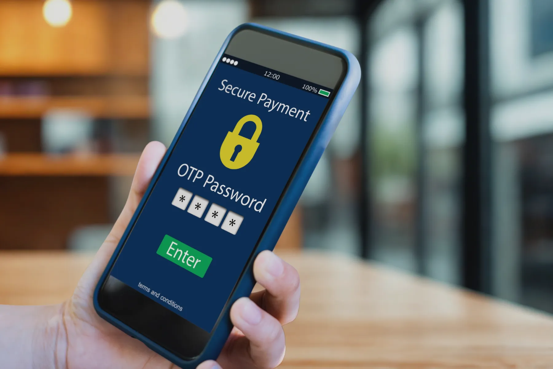 A security payment application prompting otp to a person on a mobile phone