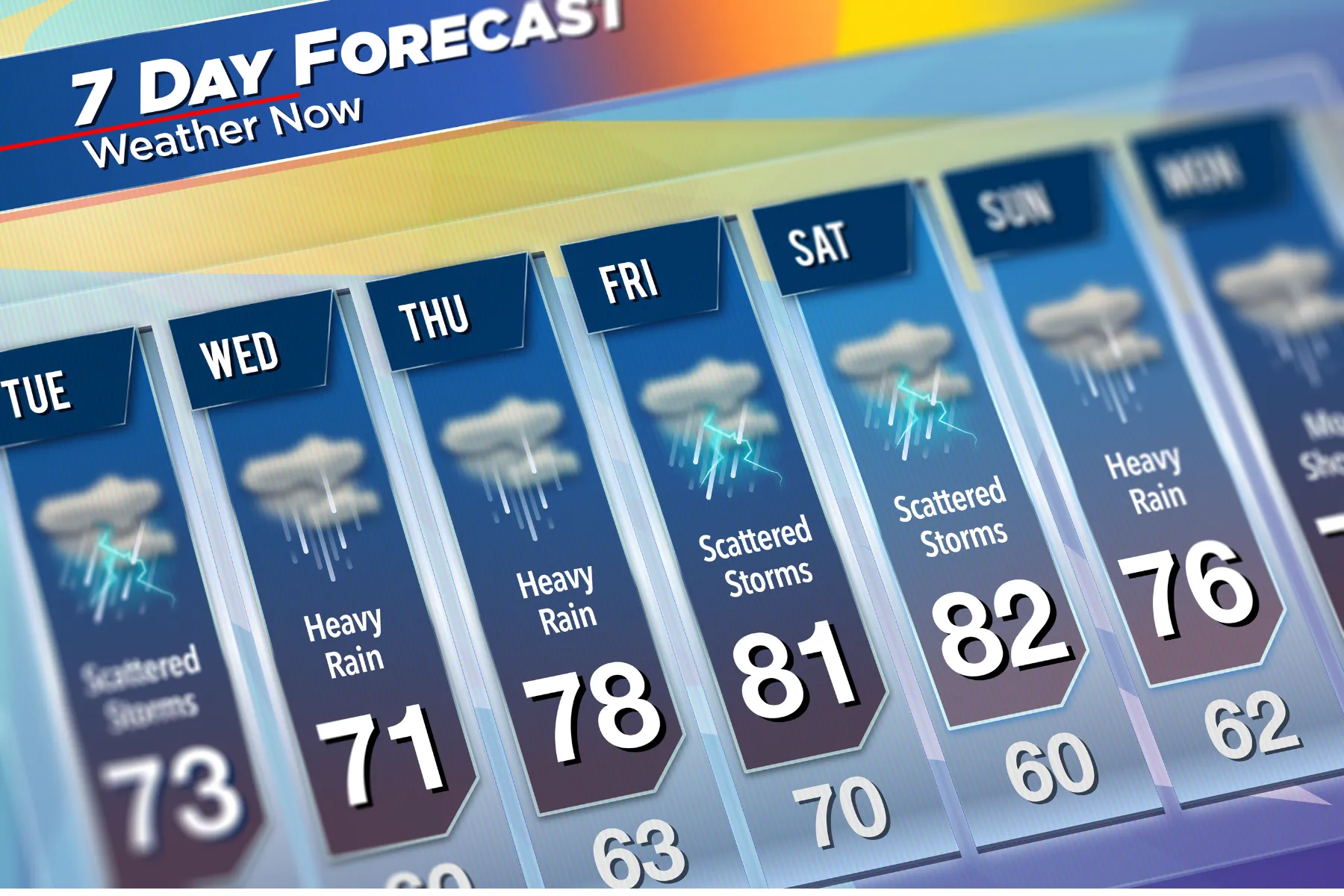 Widget of a weather application showing 7 days forecast with temperature and weather conditions